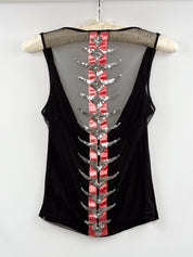 Richmond X 2000s Black Mesh Spine Sequin Embellished Tank Top - S/M