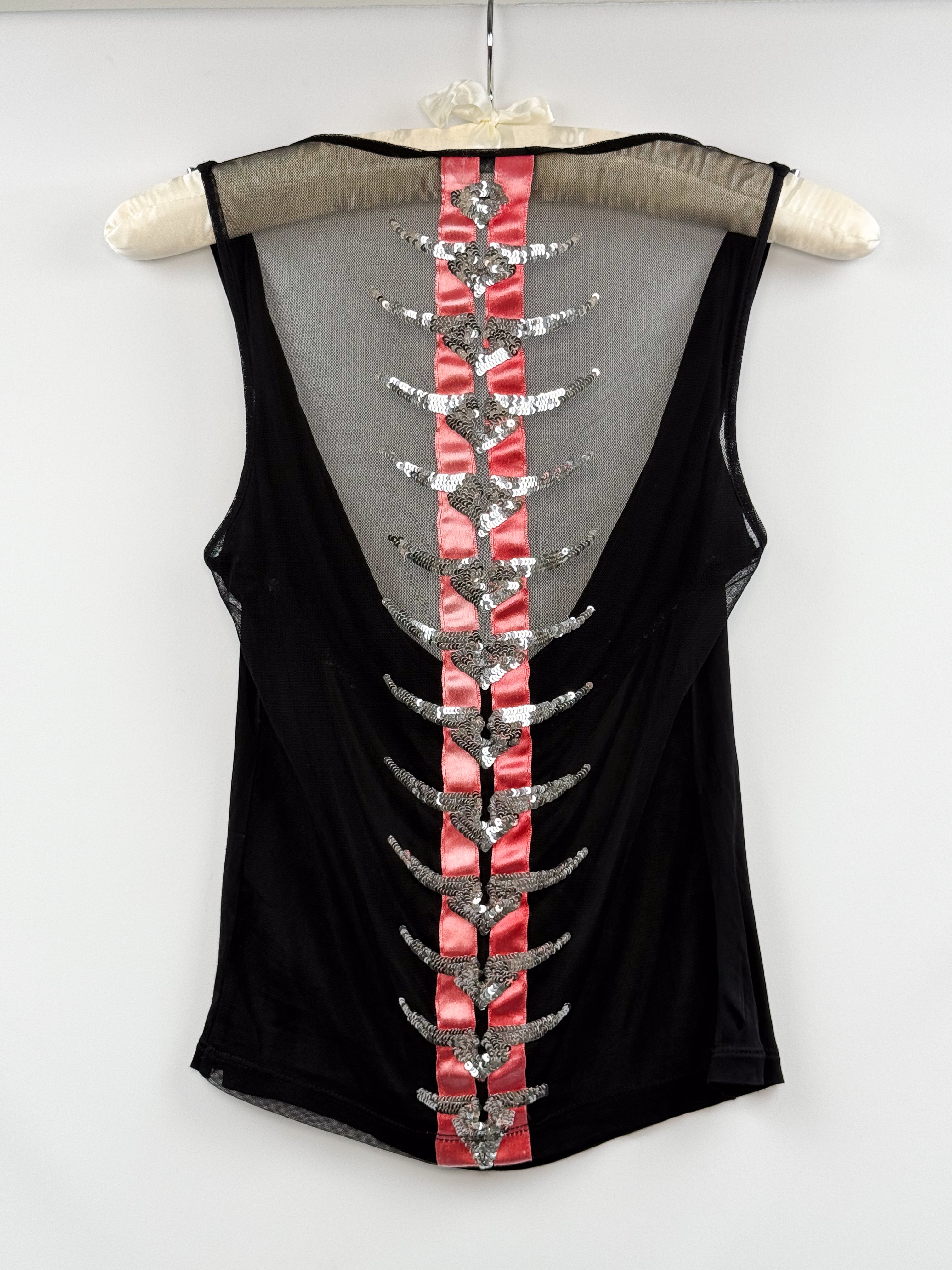 Richmond X 2000s Black Mesh Spine Sequin Embellished Tank Top - S/M