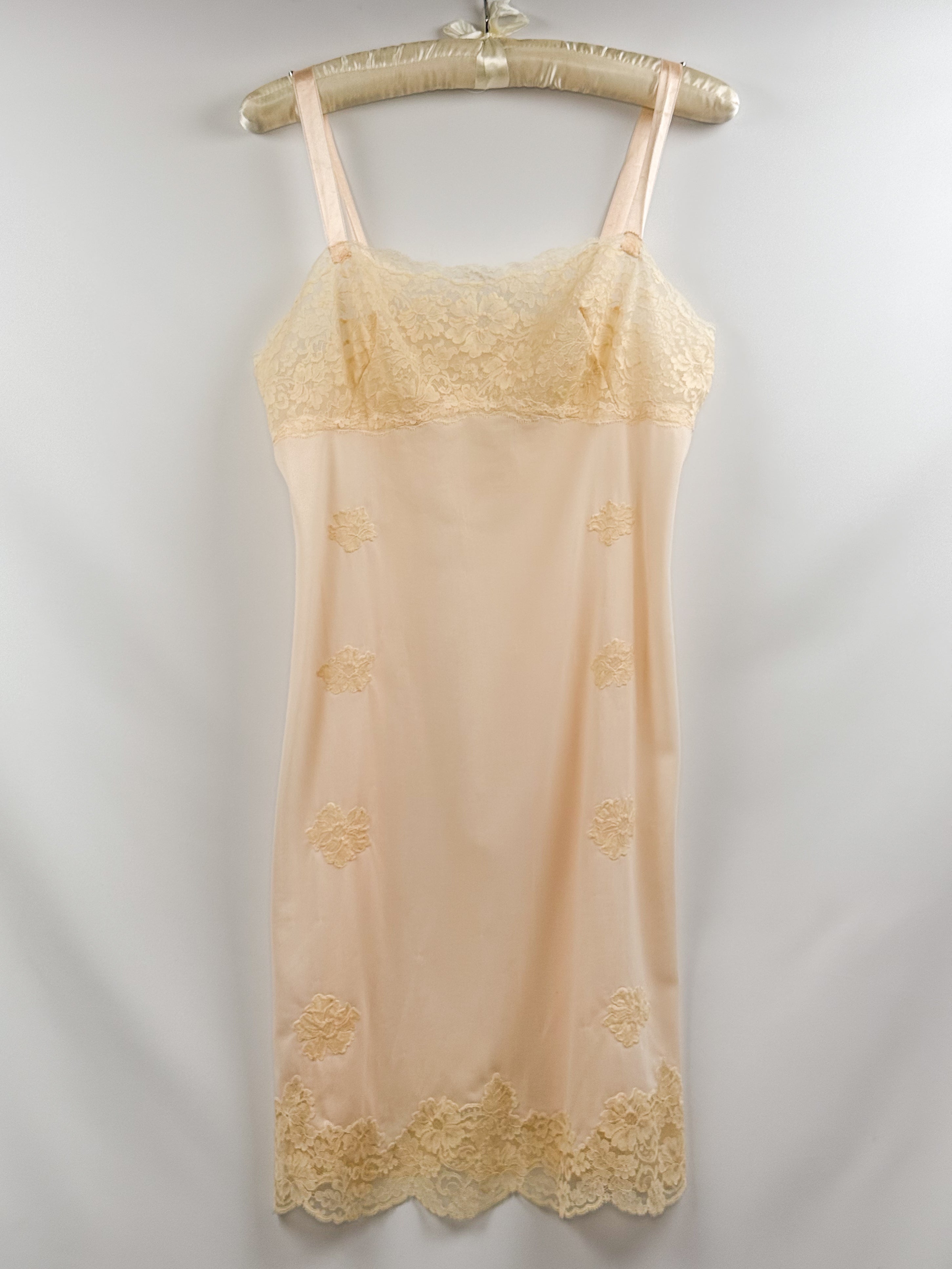 Christian Dior 1990s Cream Lace Applique Slip Dress - S/M