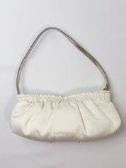 Byblos Blu 2000s Cream Satin Mixed Metal Ball Stud Baguette Bag