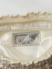 Byblos Blu 2000s Cream Satin Mixed Metal Ball Stud Baguette Bag