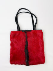 Coccinelle 2000s Red Black Pony Hair Tote Bag