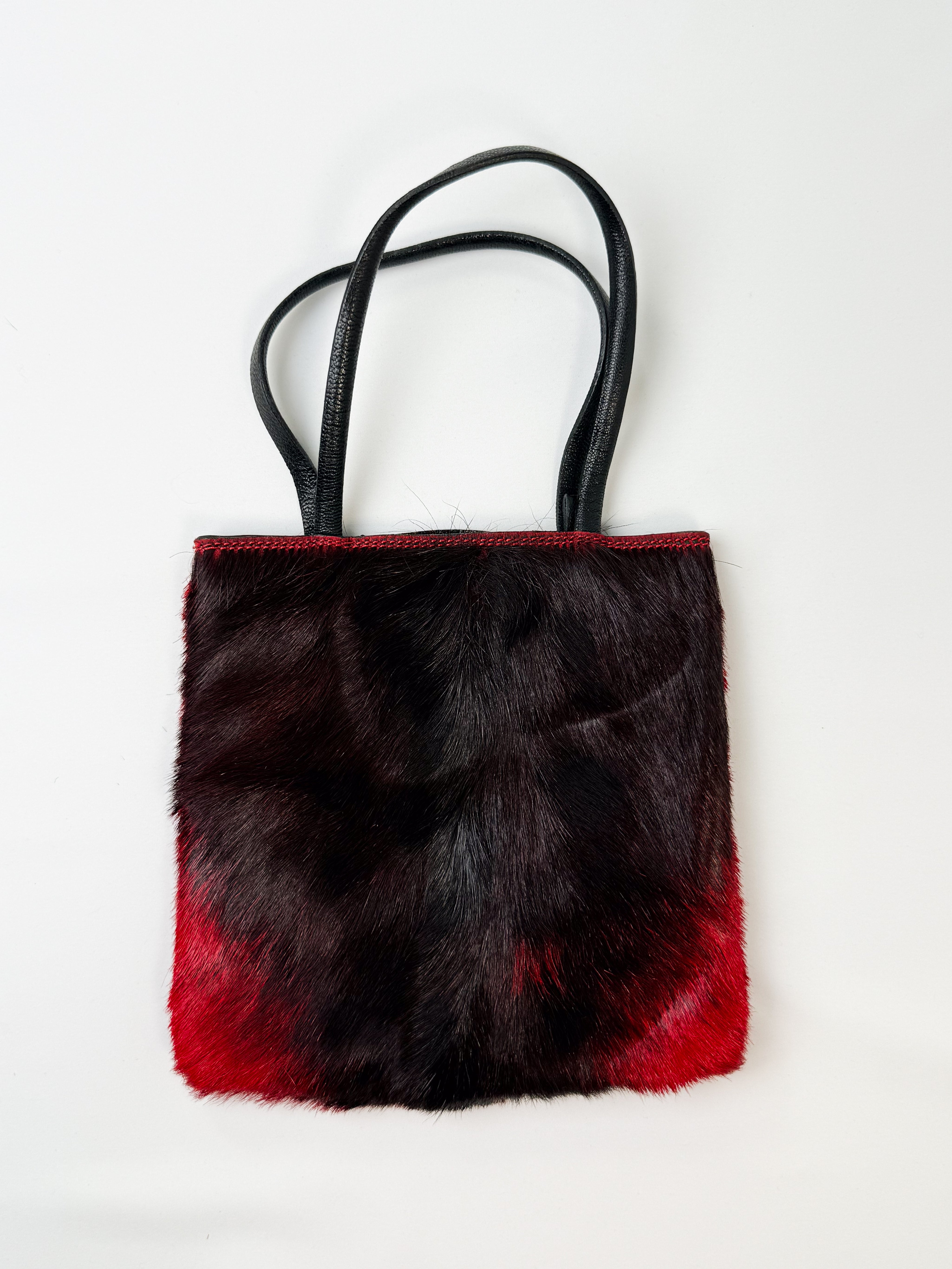 Coccinelle 2000s Red Black Pony Hair Tote Bag