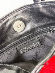 Coccinelle 2000s Red Black Pony Hair Tote Bag