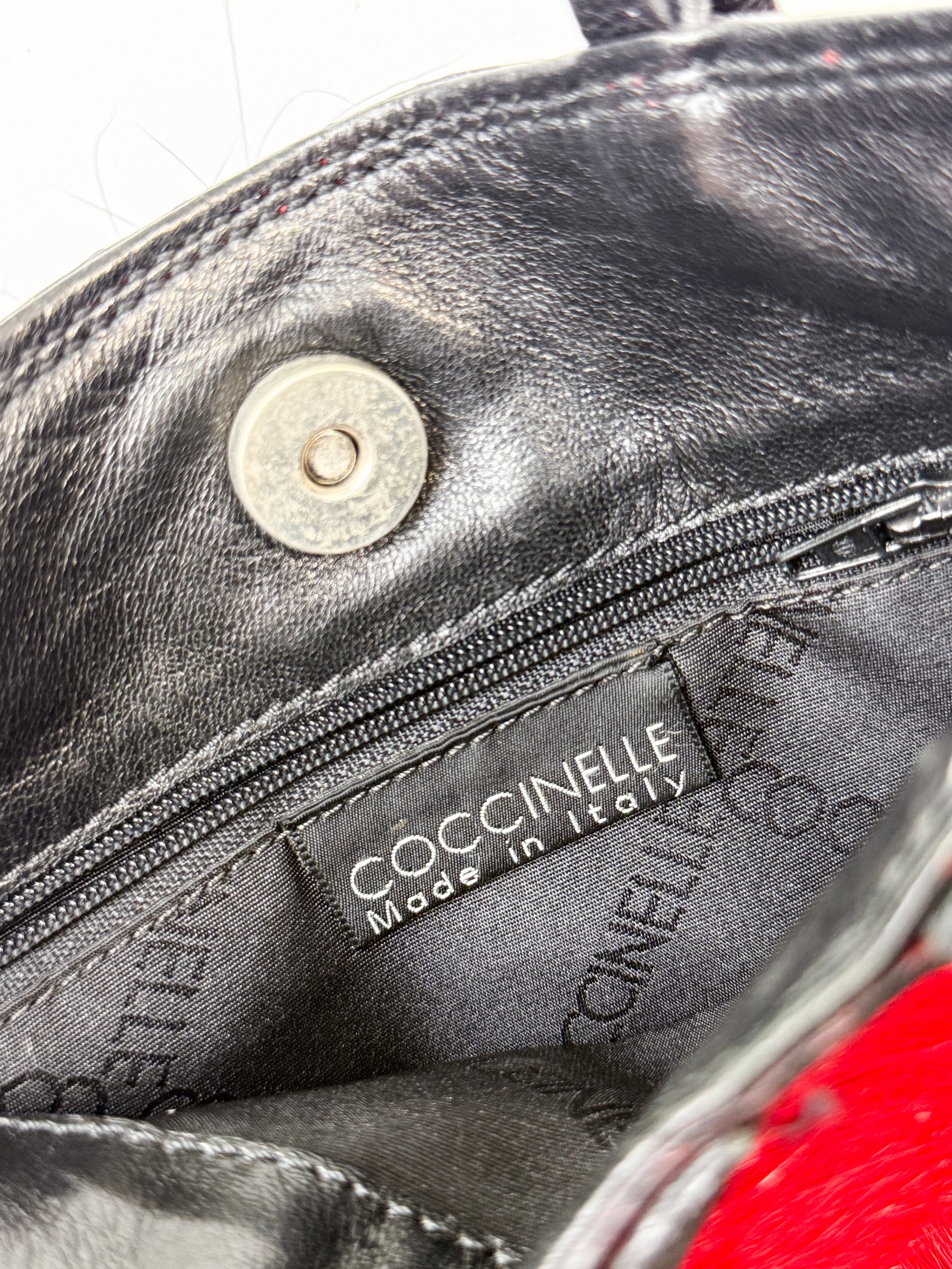 Coccinelle 2000s Red Black Pony Hair Tote Bag