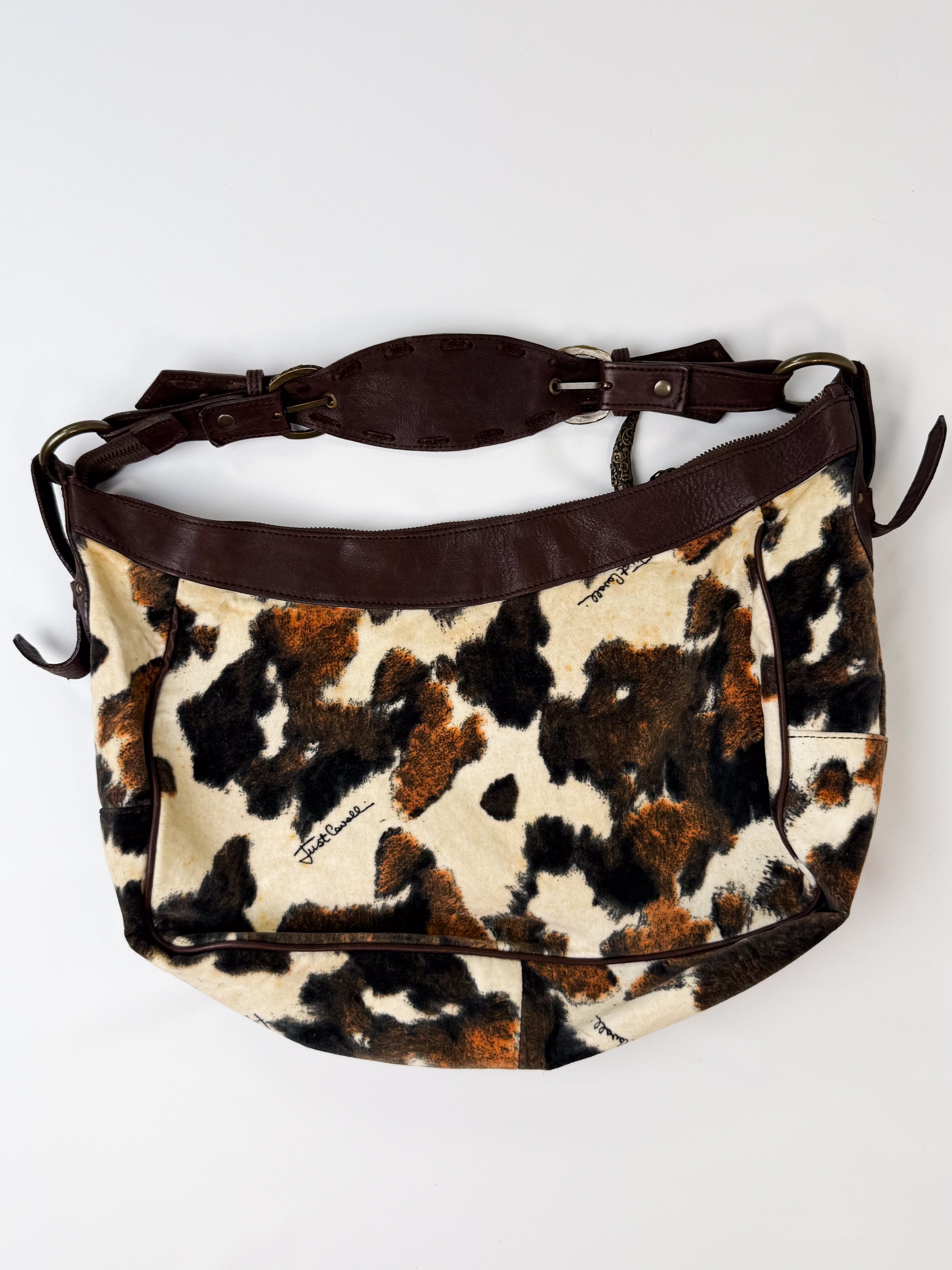 Just Cavalli 2000s Cow Print Hobo Bag