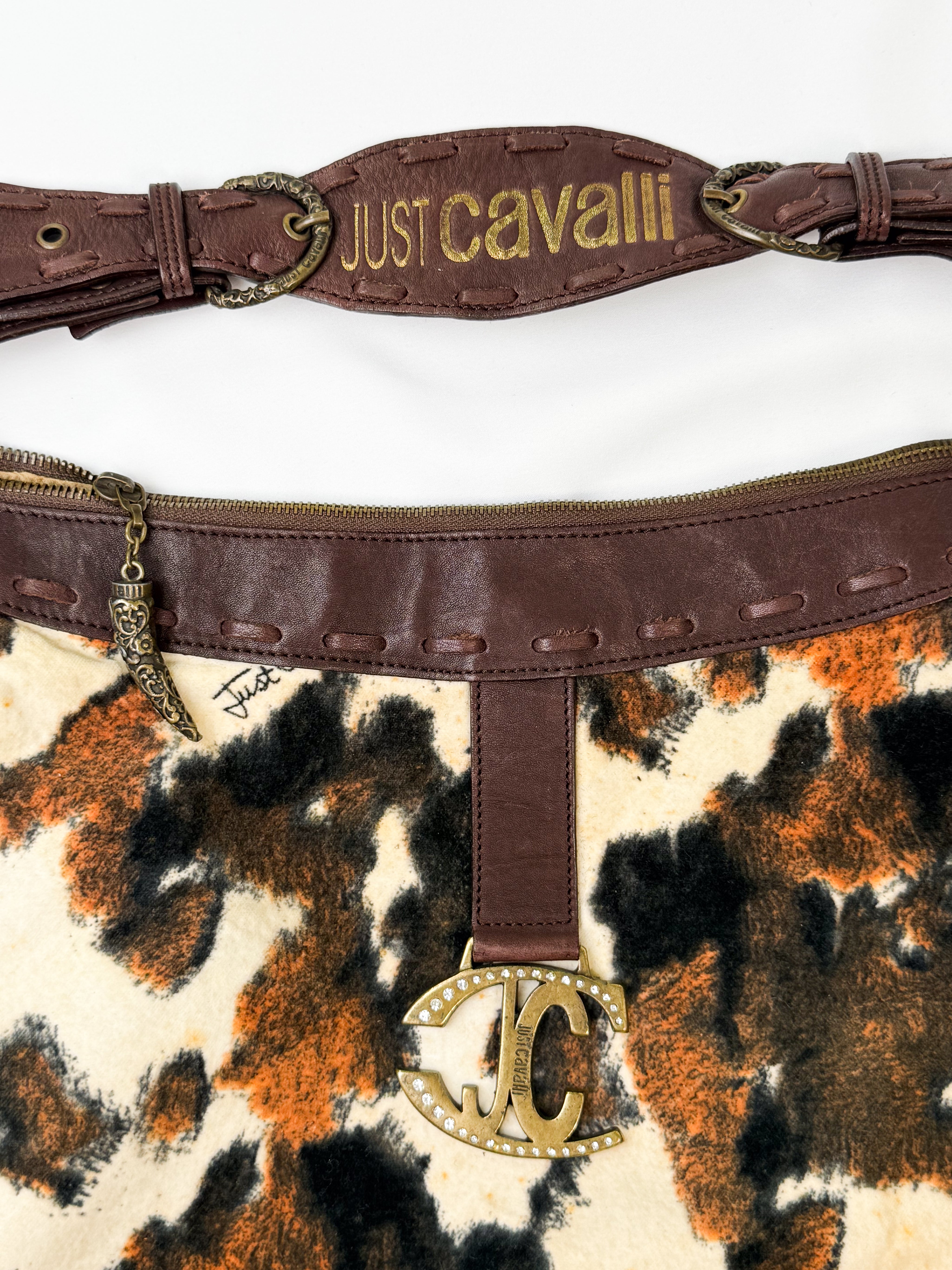 Just Cavalli 2000s Cow Print Hobo Bag