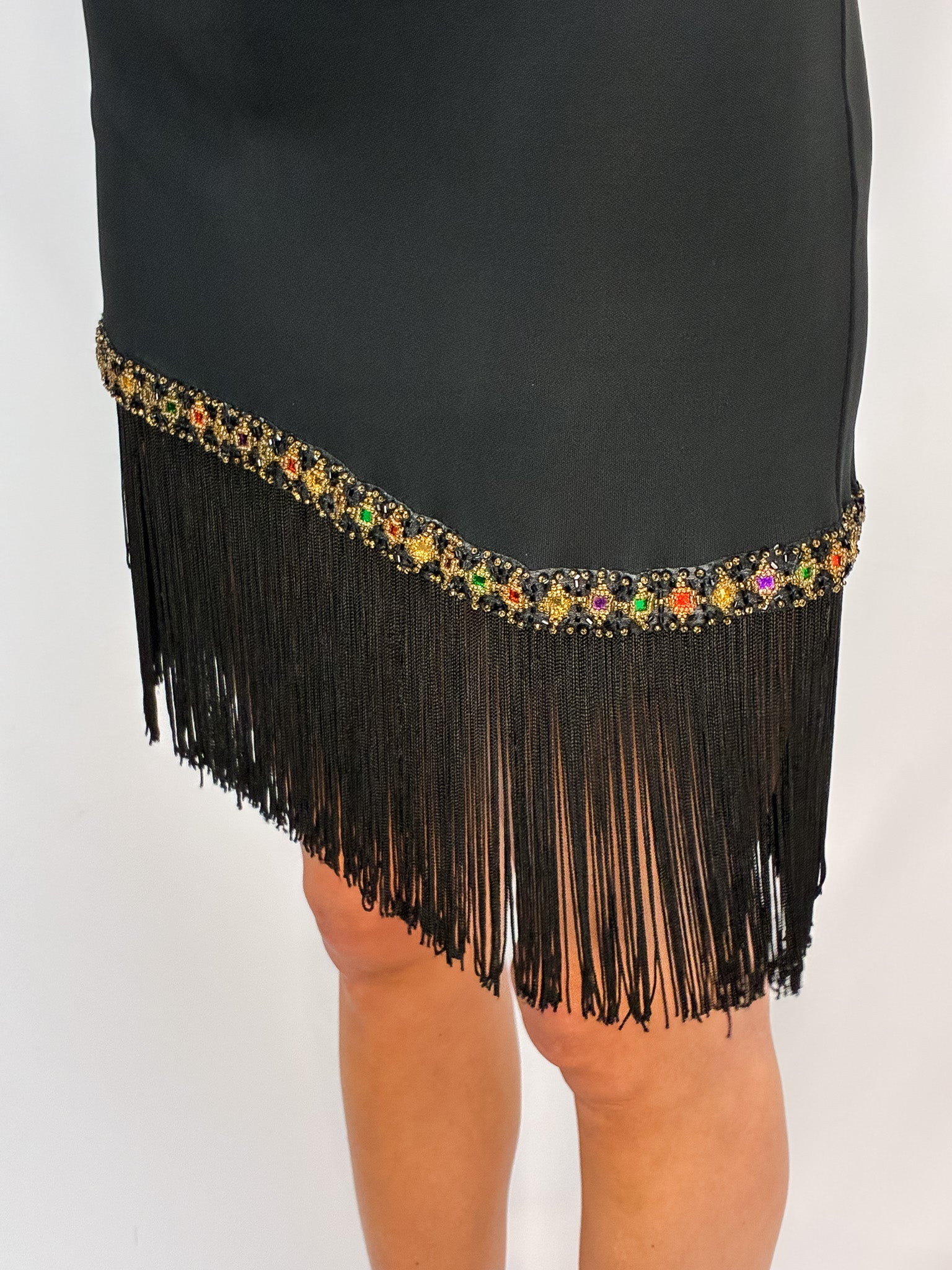 Blumarine 2000s Black Cowl Neck Fringe Hem Mini Dress - S