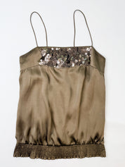 Vero Moda 2000s Olive Satin Sequin Bubble Cami - S