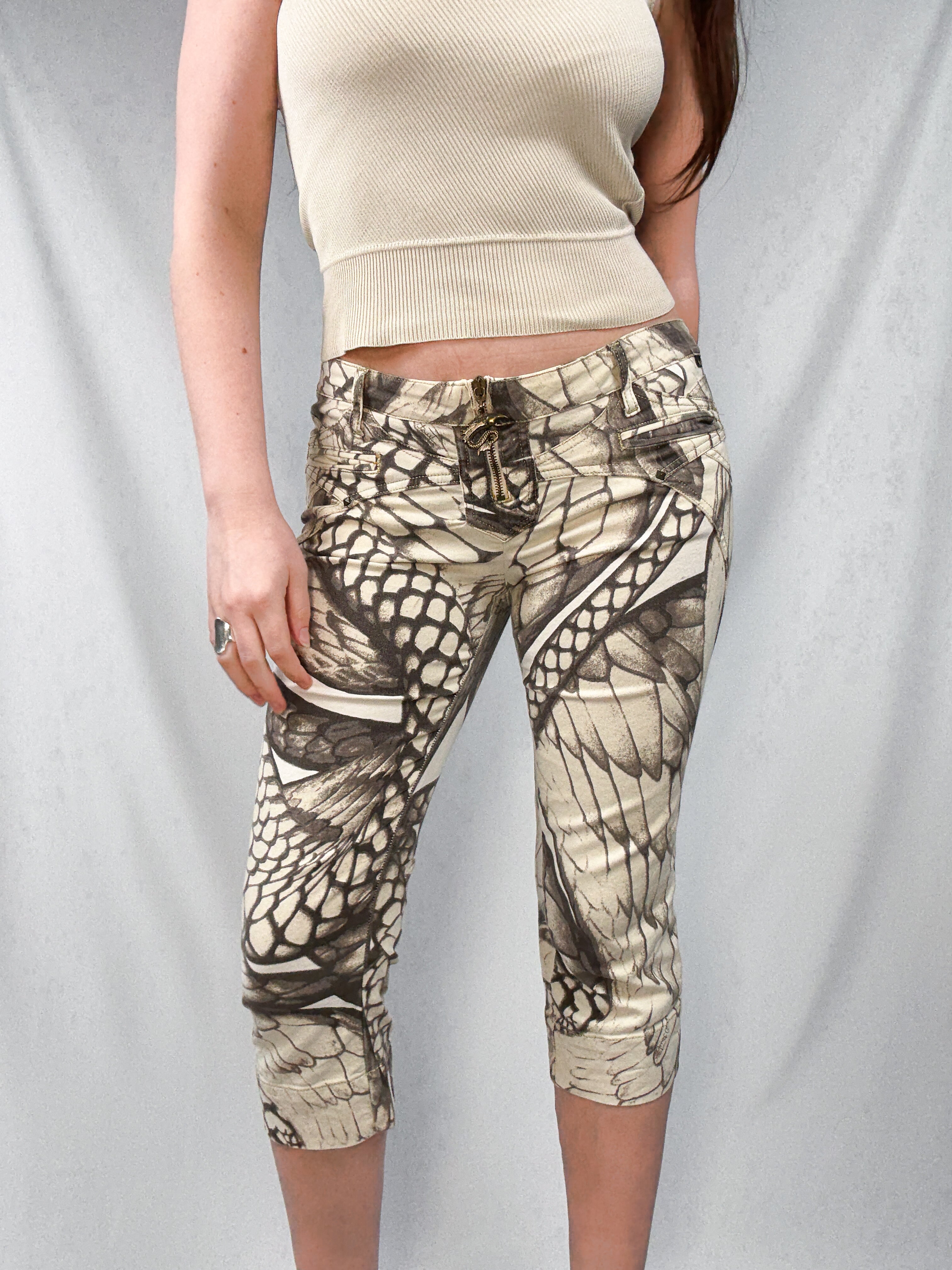 Just Cavalli 2000s Scale & Feather Print Capris - W34
