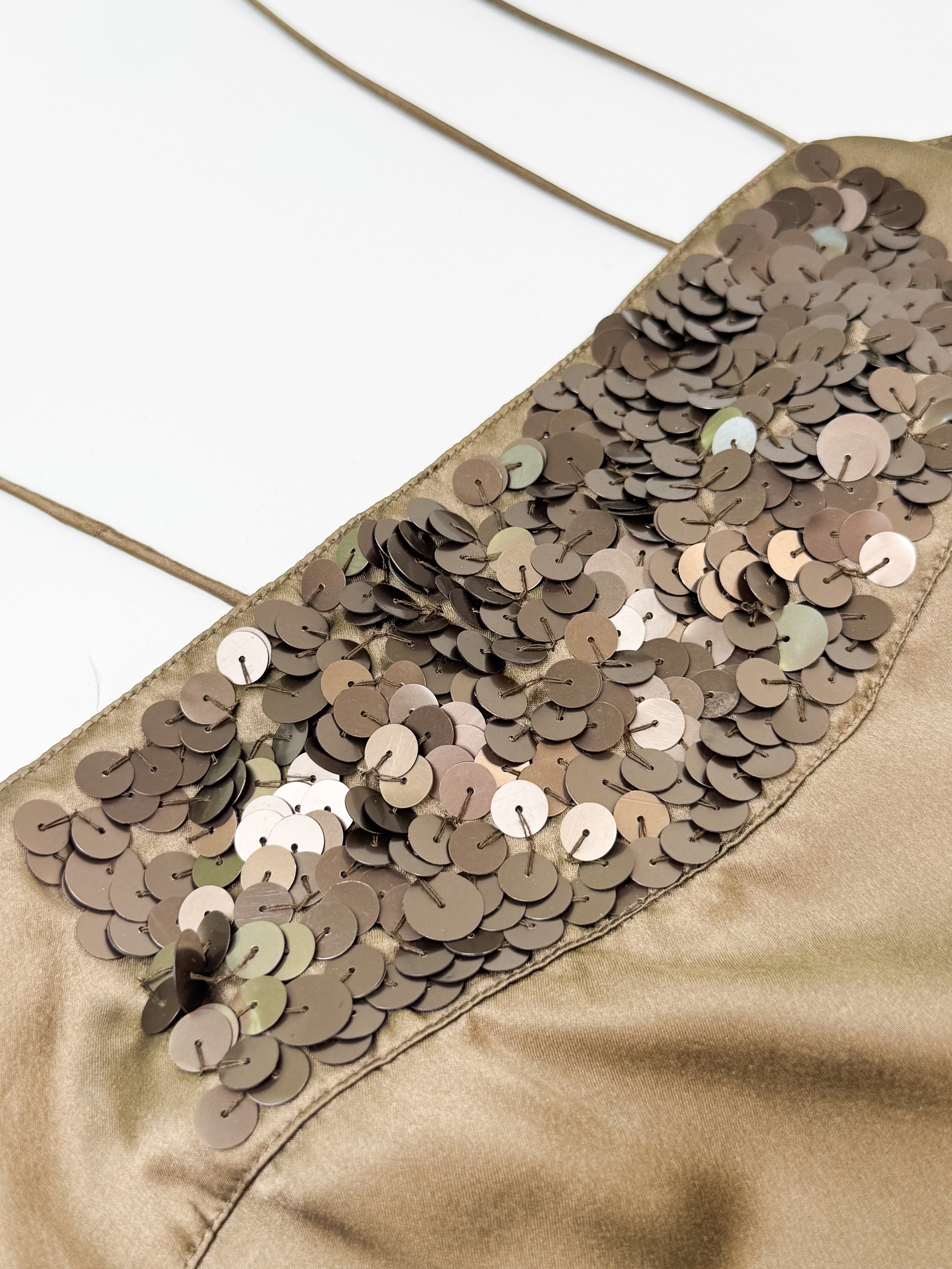 Vero Moda 2000s Olive Satin Sequin Bubble Cami - S