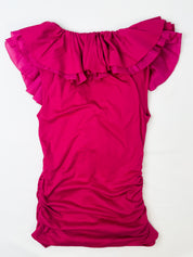 Ralph Lauren 2000s Hot Pink Ruffle V-Neck Silk Hem Top - S