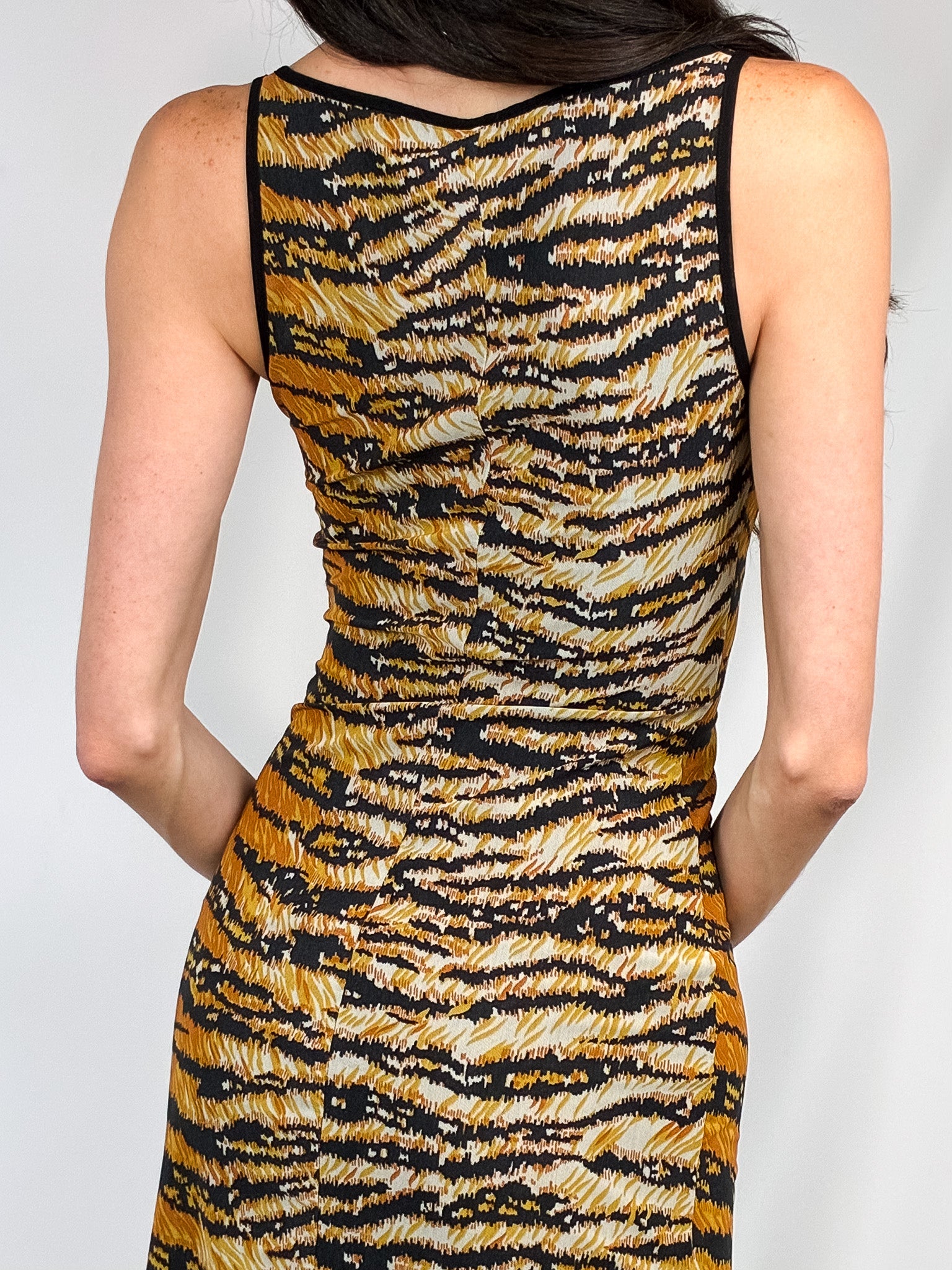 Dolce & Gabbana 2000s Mare Tiger Print Mesh Midi Dress - M