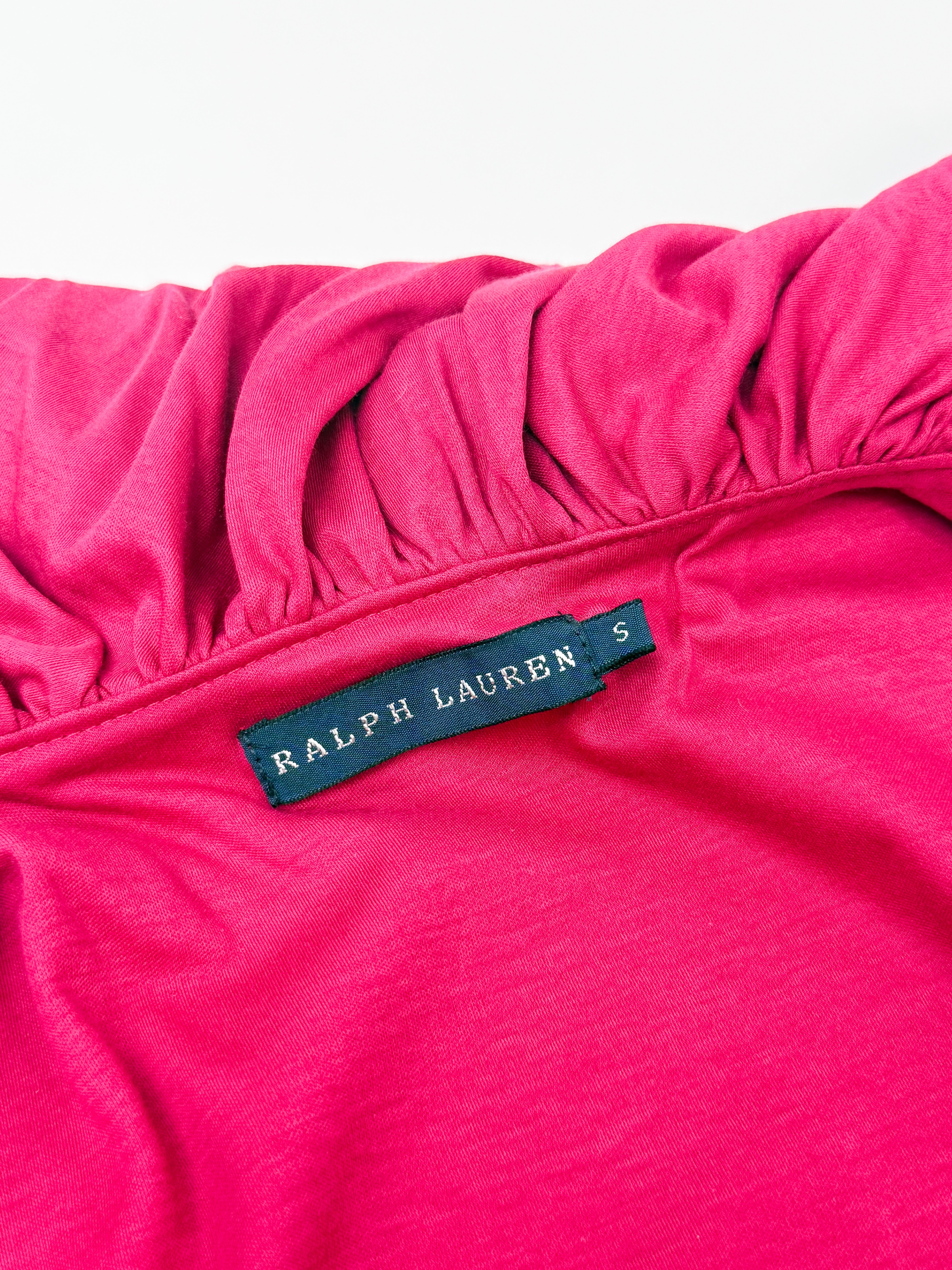 Ralph Lauren 2000s Hot Pink Ruffle V-Neck Silk Hem Top - S