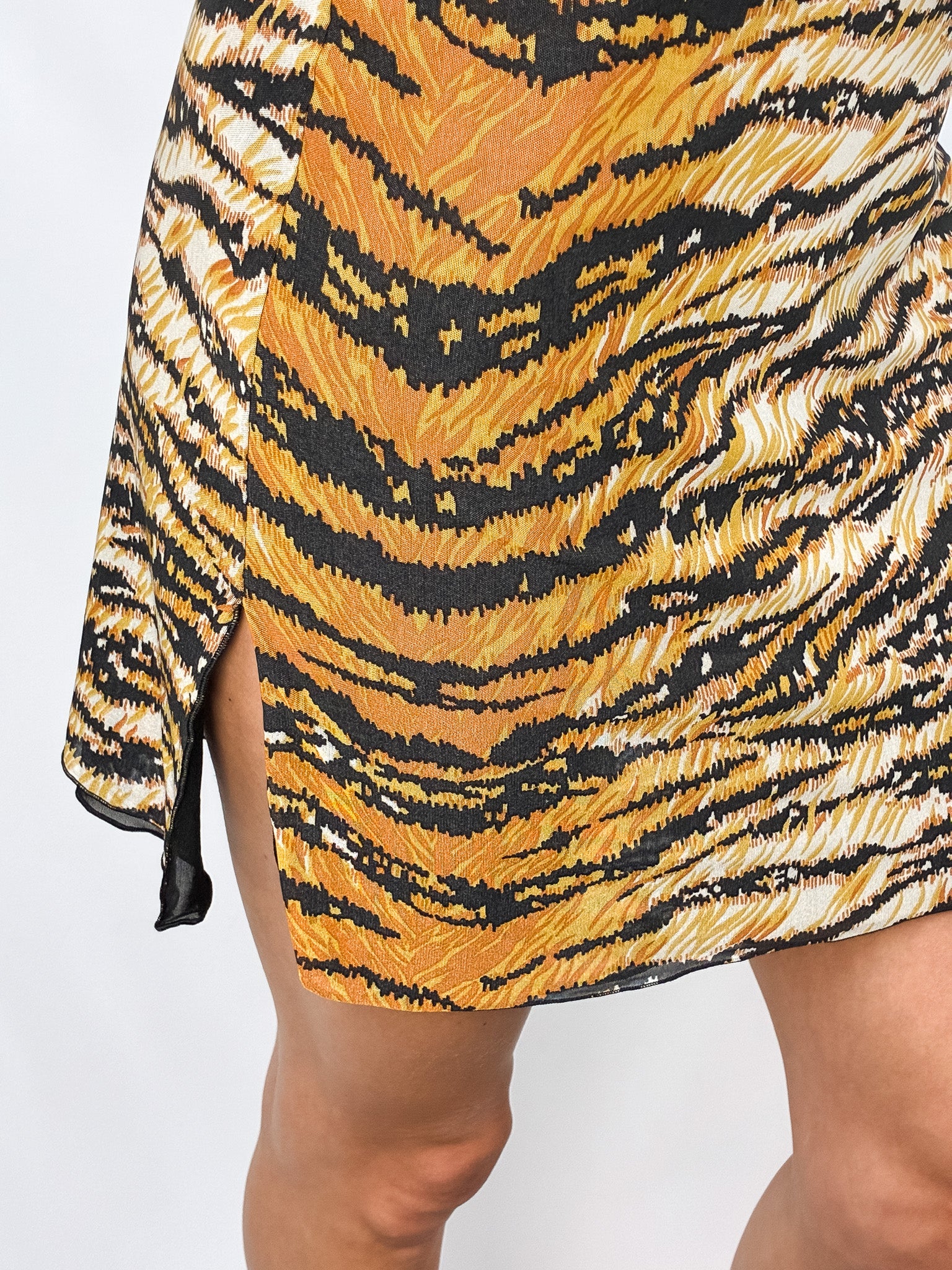 Dolce & Gabbana 2000s Mare Tiger Print Mesh Midi Dress - M