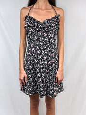 Blumarine Beachwear 2000s Black Rose Floral Halter Mini Dress - M