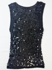 and MORE 1990s Black Square Sequin Bugle Bead Crochet Tank - S/M