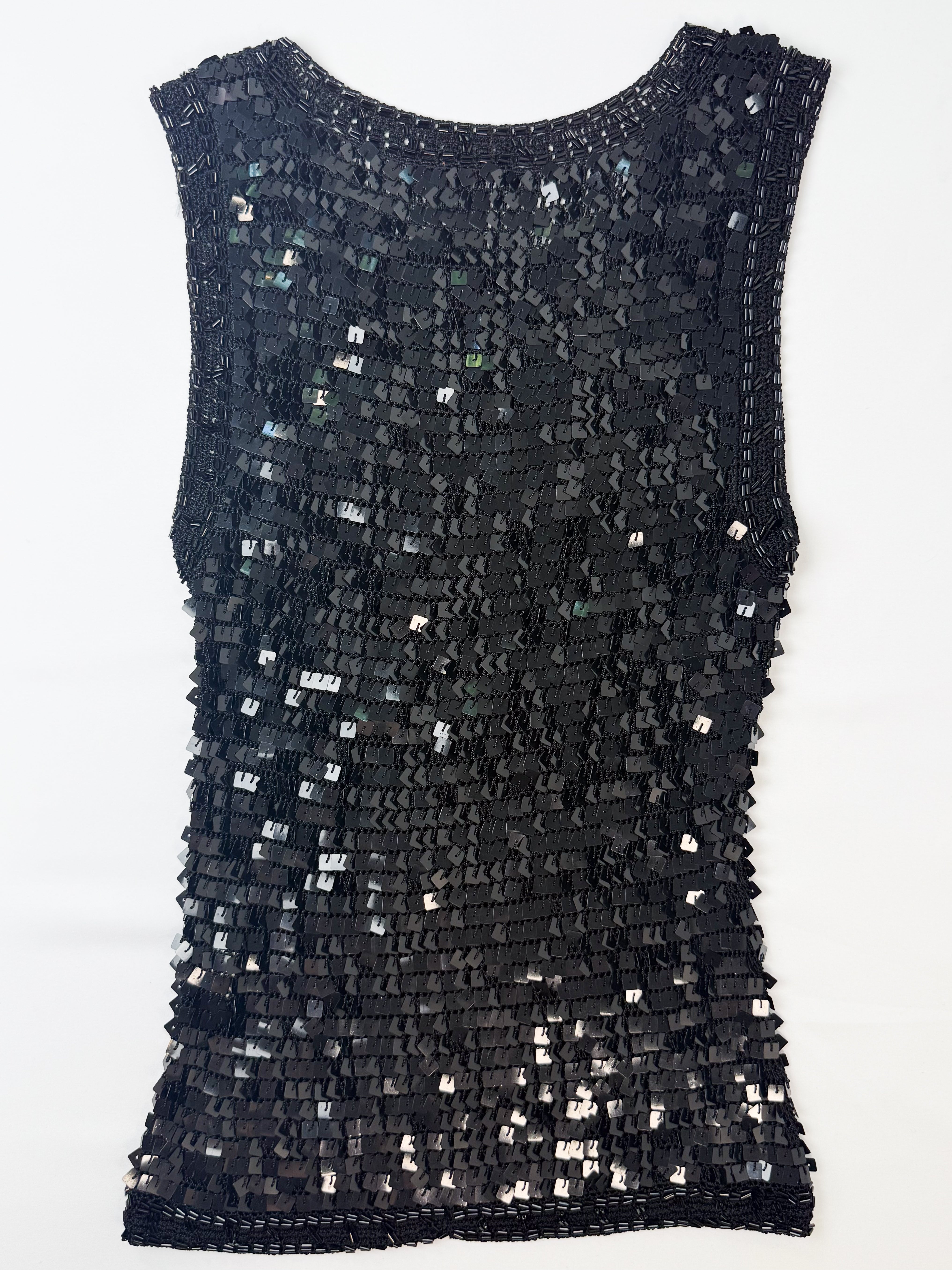 and MORE 1990s Black Square Sequin Bugle Bead Crochet Tank - S/M
