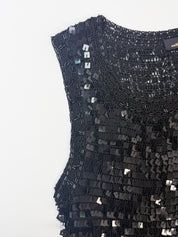 and MORE 1990s Black Square Sequin Bugle Bead Crochet Tank - S/M
