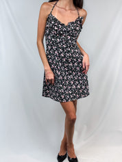 Blumarine Beachwear 2000s Black Rose Floral Halter Mini Dress - M