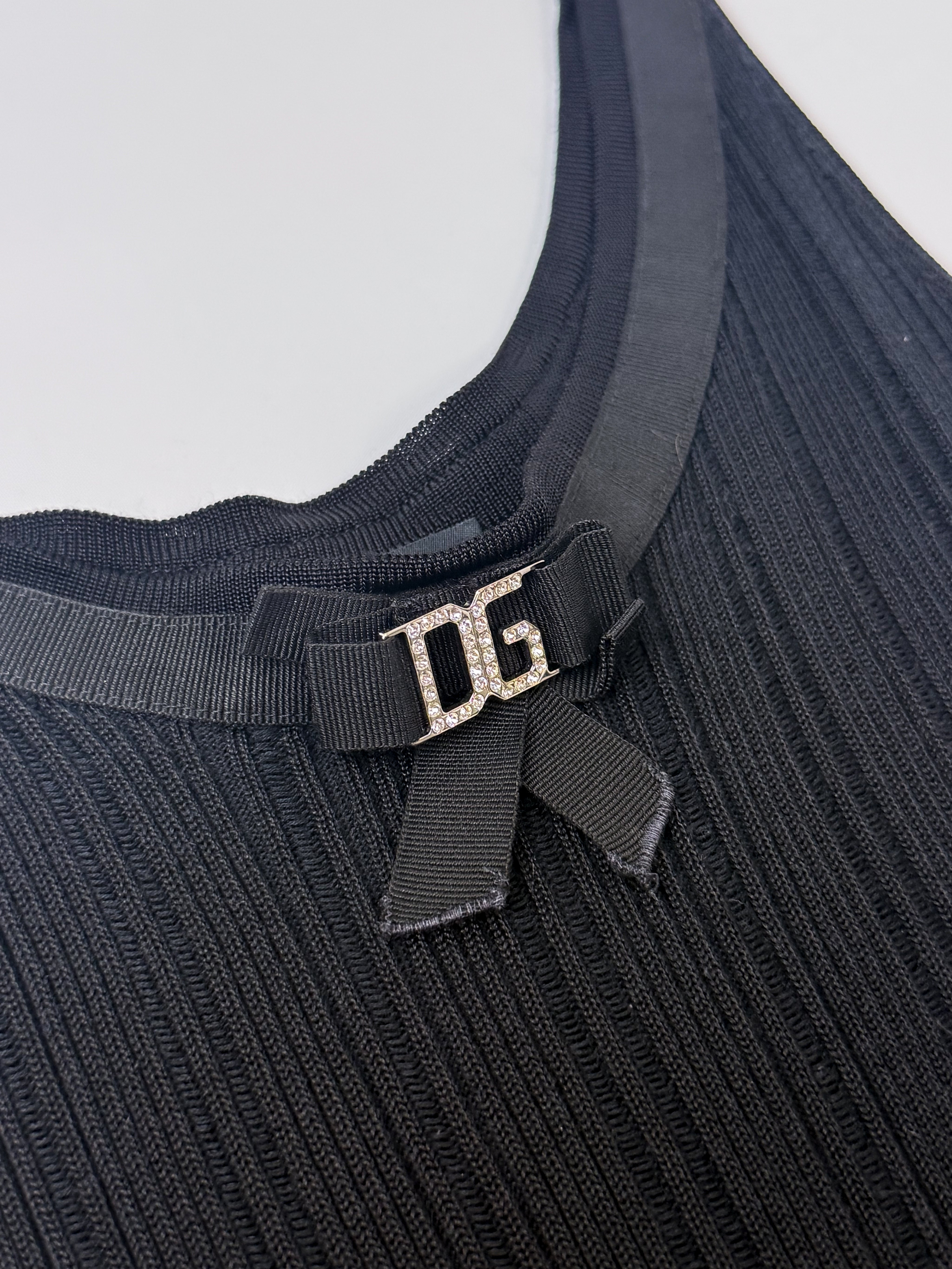Dolce & Gabbana 2000s Black Ribbed Knit DG Bow Tank - L