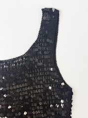 Vintage 1990s Black Square Sequin Crochet Tank - M/L