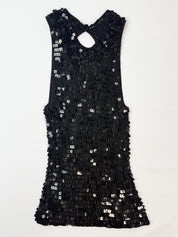 Vintage 1990s Black Square Sequin Crochet Tank - S/M