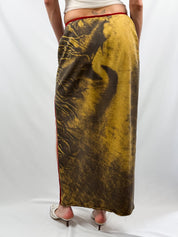 Voyage Passion 2000s Abstract Botanical Print Red Velvet Trim Maxi Skirt - M