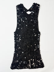 Vintage 1990s Black Square Sequin Crochet Tank - S/M