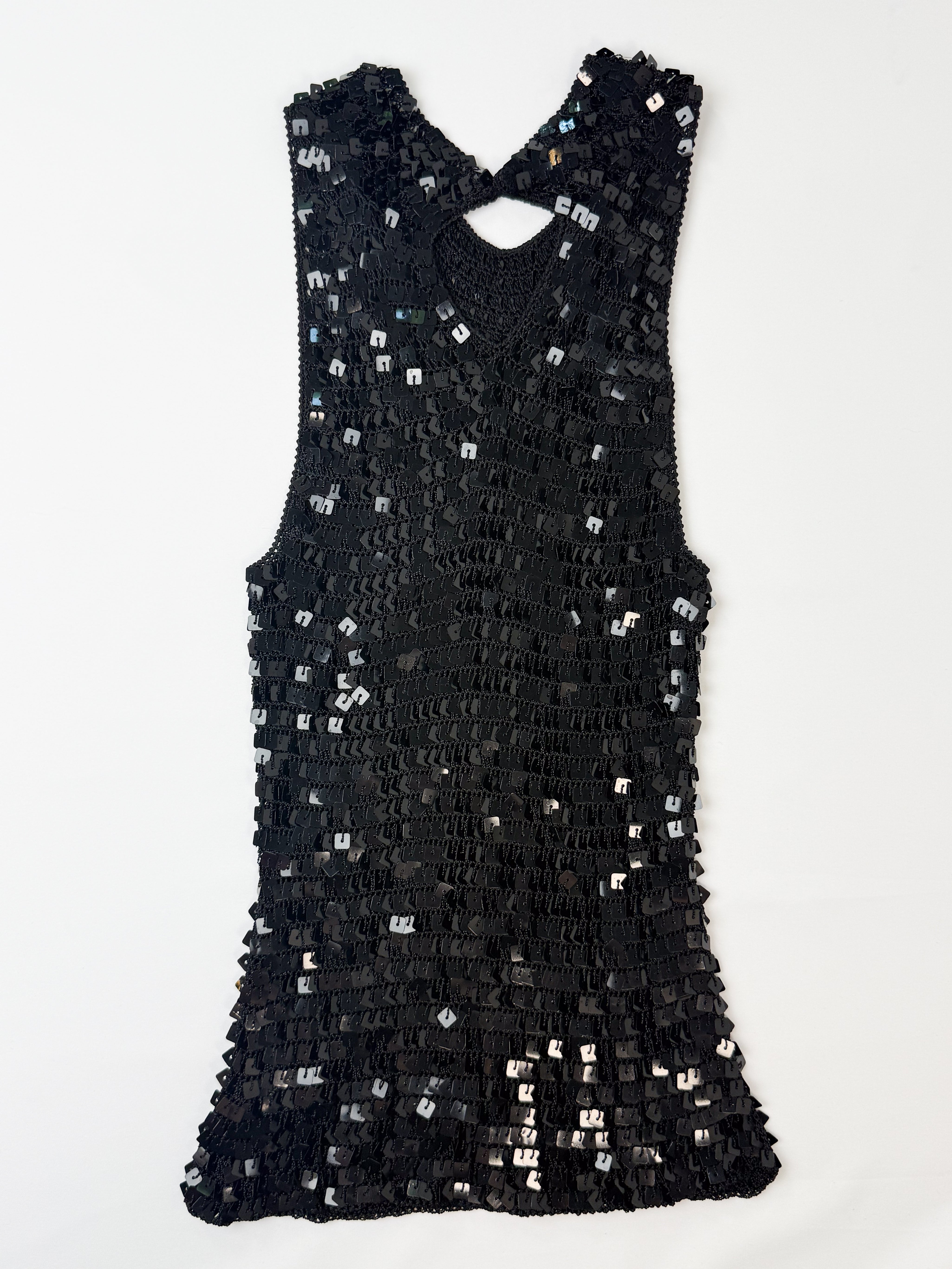 Vintage 1990s Black Square Sequin Crochet Tank - S/M