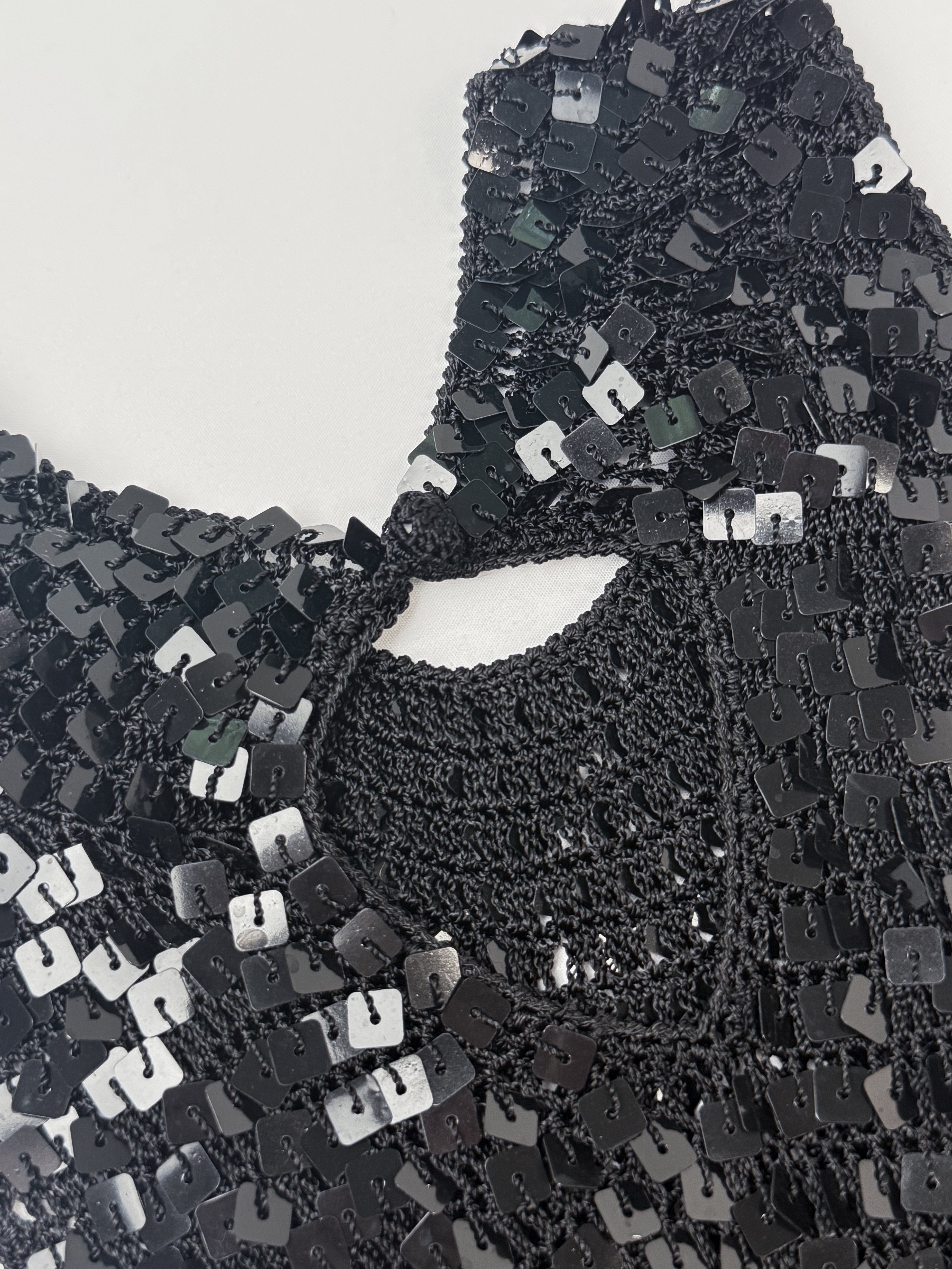Vintage 1990s Black Square Sequin Crochet Tank - S/M