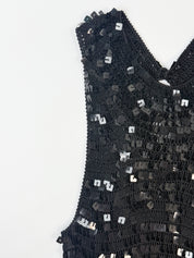 Vintage 1990s Black Square Sequin Crochet Tank - S/M