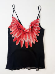 Via Emilia 2000s Red Gerbera Silk Camisole and Shawl Set - L