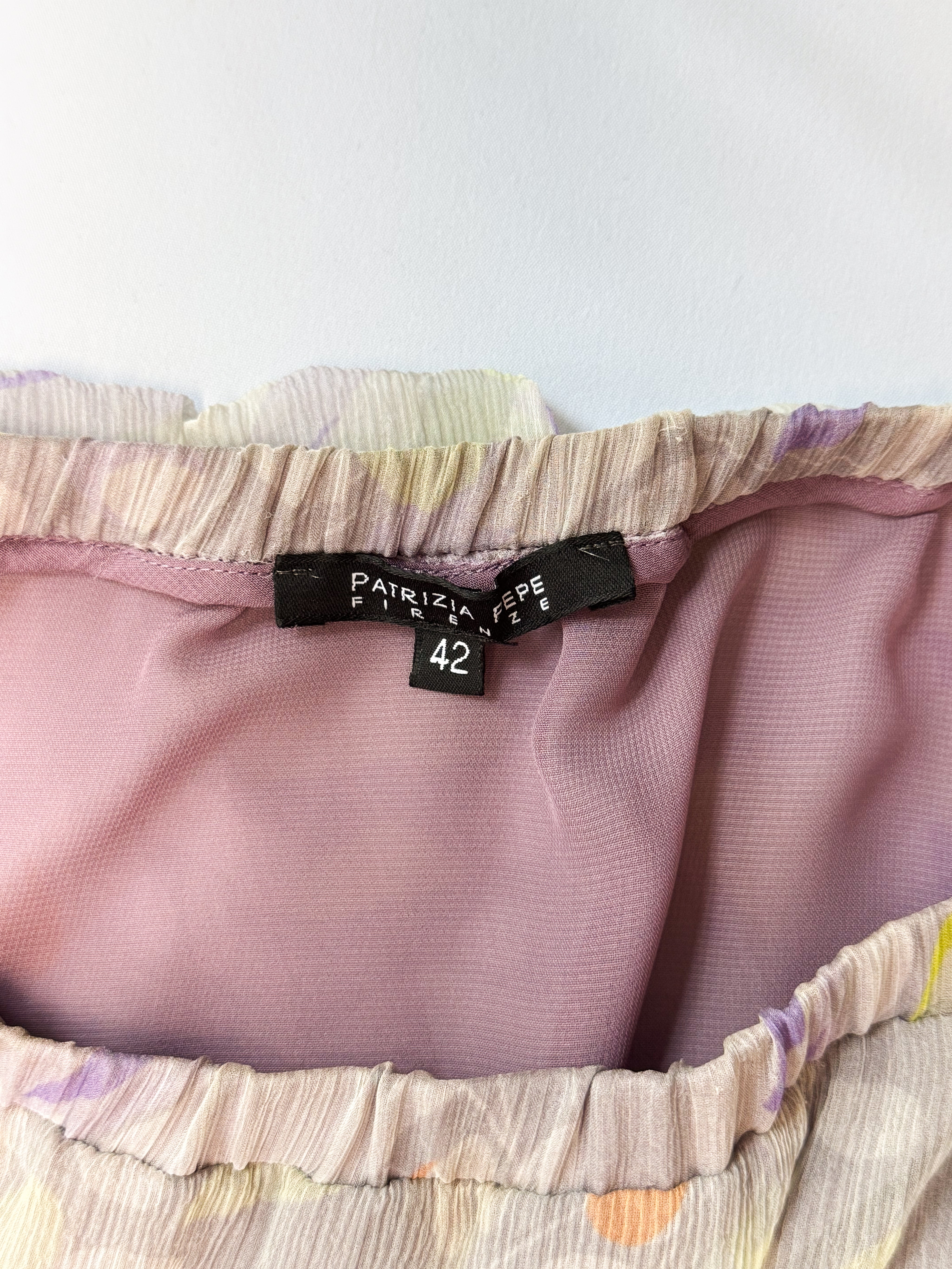 Patrizia Pepe Firenze 2000s Lavender Watercolor Floral Crinkle Chiffon Midi Skirt with Scarf - S/M