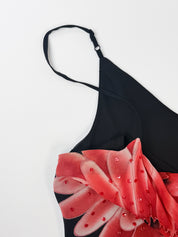 Via Emilia 2000s Red Gerbera Silk Camisole and Shawl Set - L