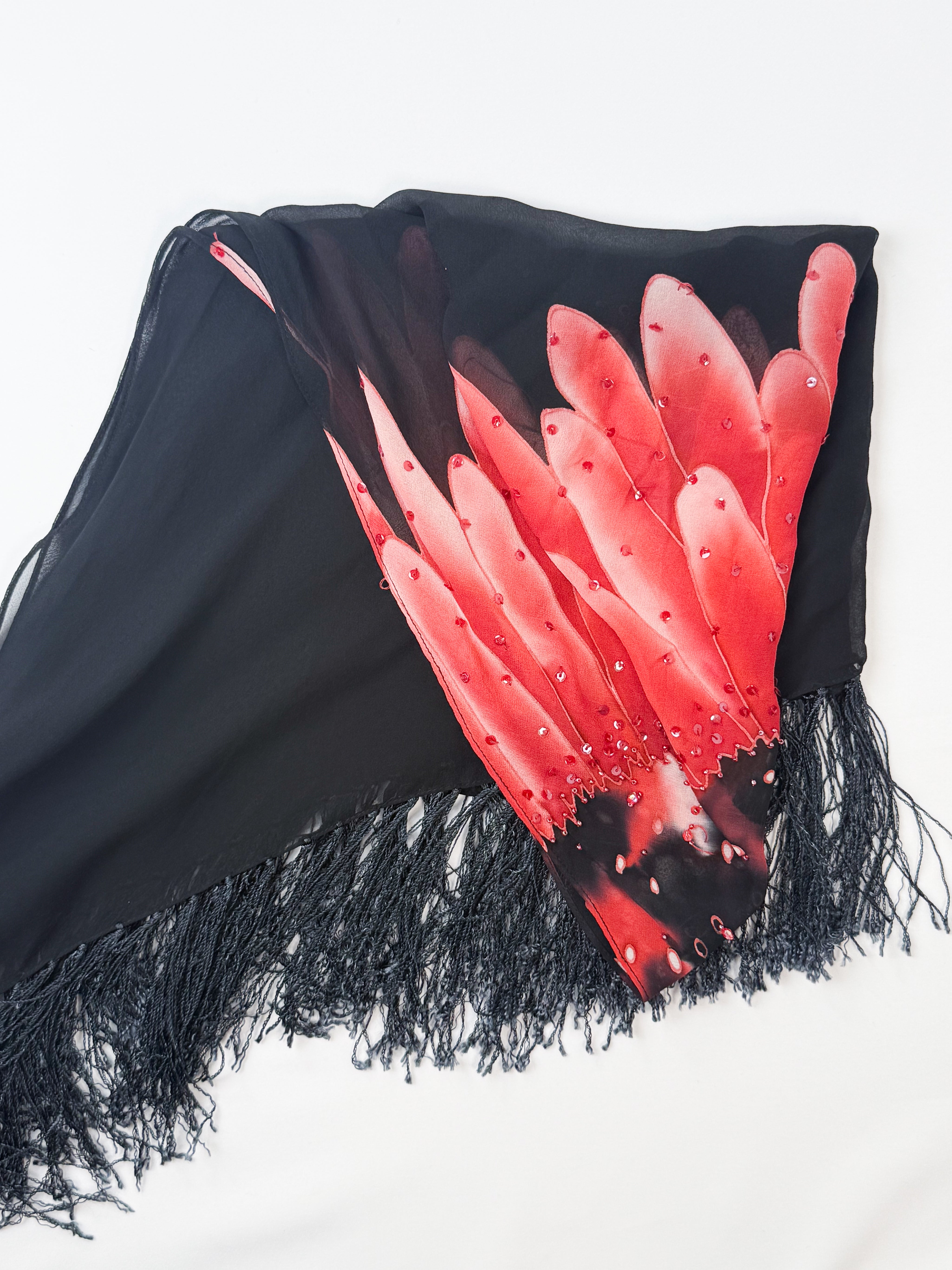 Via Emilia 2000s Red Gerbera Silk Camisole and Shawl Set - L