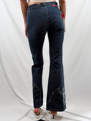 Viavai 2000s Dark Indigo Stud-Trim Flare Jeans - W29