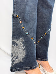 Viavai 2000s Dark Indigo Stud-Trim Flare Jeans - W29