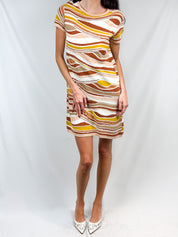 M Missoni 2000s Earth Tone Wavy Stripe Cotton Knit Dress - S/M