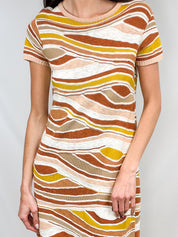 M Missoni 2000s Earth Tone Wavy Stripe Cotton Knit Dress - S/M