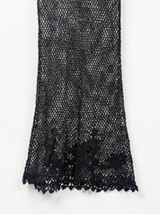 Pain de Sucre 2000s Black Open Weave Crochet Floral Appliqué Mini Dress - S/M