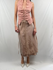 G. Exterior 2000s Blush Pink Snake Texture Ruched Lace-Up Halter Top - S/M