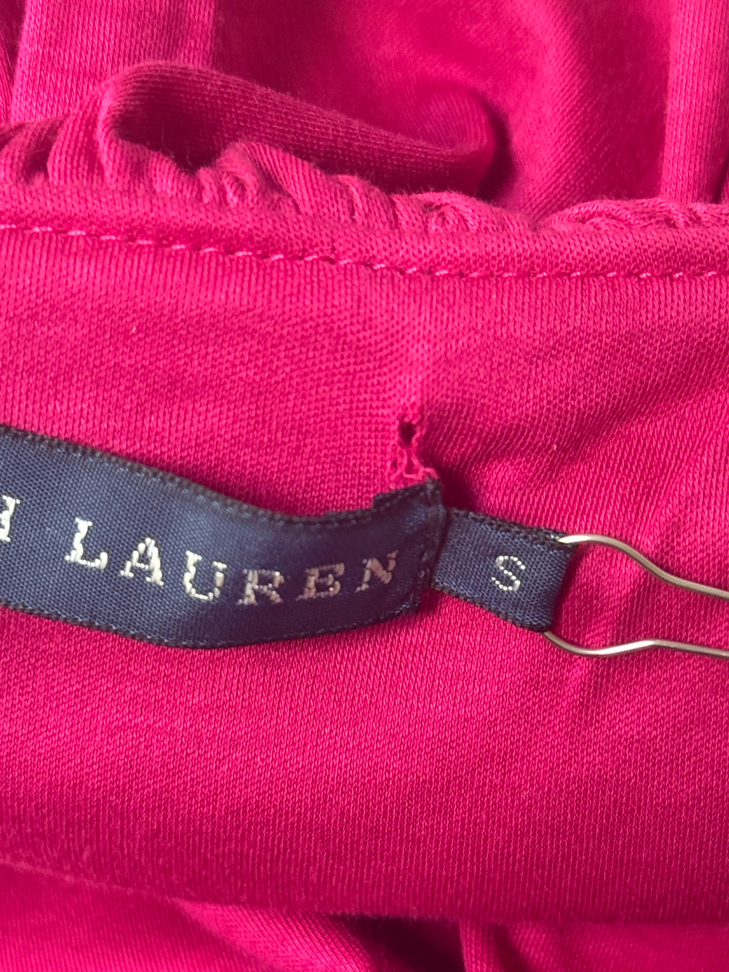 Ralph Lauren 2000s Hot Pink Ruffle V-Neck Silk Hem Top - S
