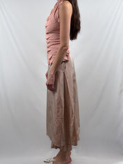 G. Exterior 2000s Blush Pink Snake Texture Ruched Lace-Up Halter Top - S/M
