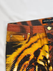 Roberto Cavalli FW 2000 Crystal Embellished Tiger Print Jeans - W28/29