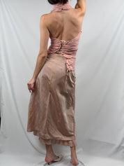 G. Exterior 2000s Blush Pink Snake Texture Ruched Lace-Up Halter Top - S/M