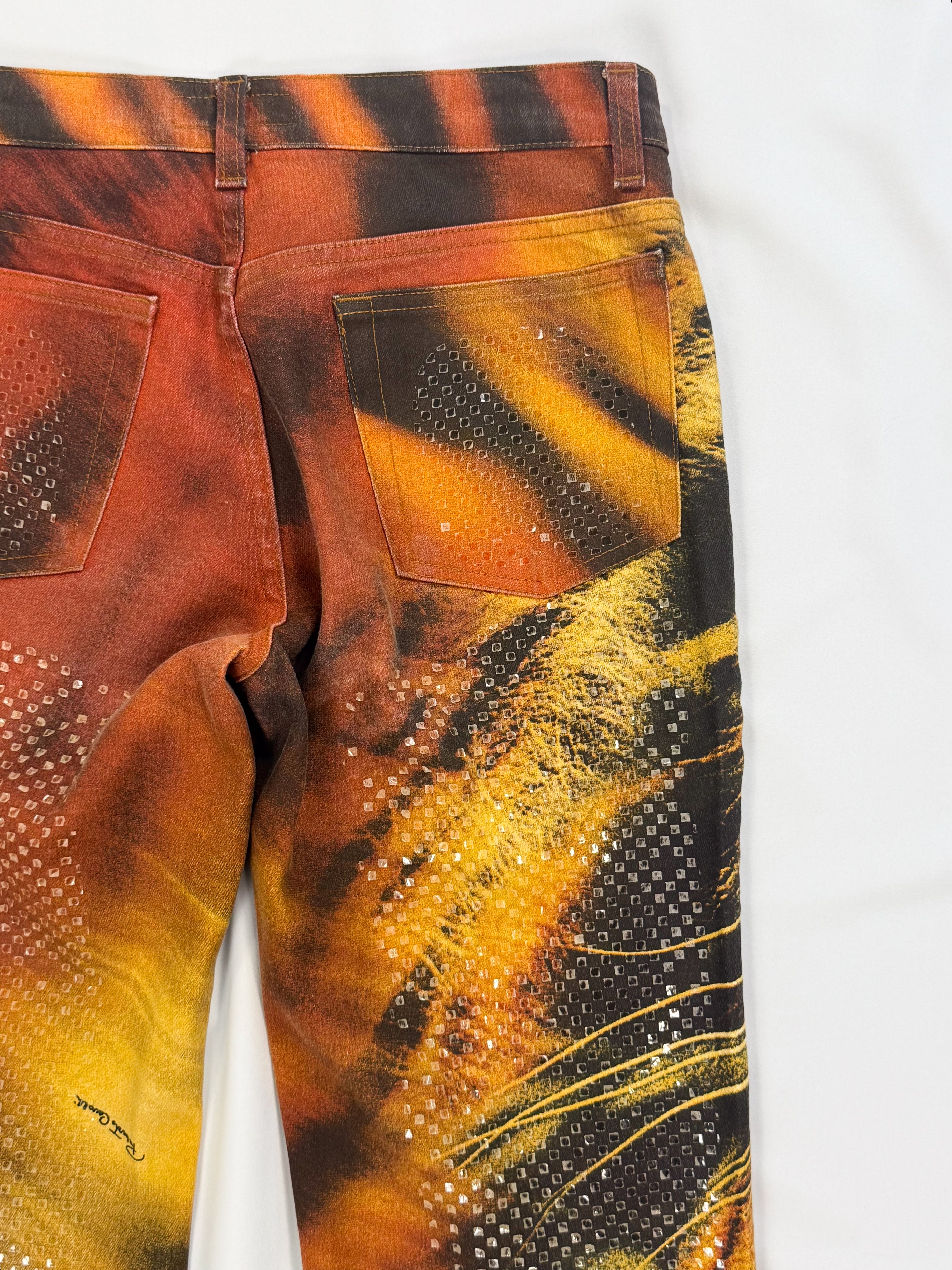 Roberto Cavalli FW 2000 Crystal Embellished Tiger Print Jeans - W28/29