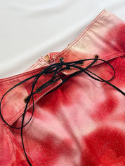 Roberto Cavalli SS 2002 Red Poppy Print Lace-Up Skirt & Ruffle Sleeve Top Set - M/L