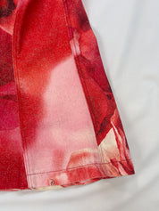 Roberto Cavalli SS 2002 Red Poppy Print Lace-Up Skirt & Ruffle Sleeve Top Set - M/L