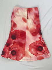Roberto Cavalli SS 2002 Red Poppy Print Lace-Up Skirt & Ruffle Sleeve Top Set - M/L